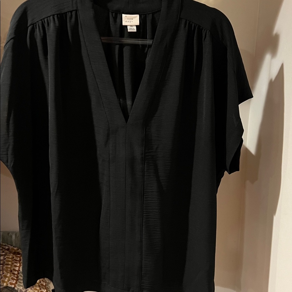A New Day Black Pleated Top